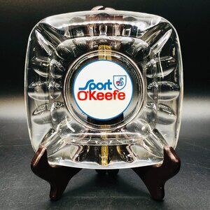 70s SPORT O'Keefe Logo Clear Glass Ashtray Vintage Advertising Brewery Man Cave